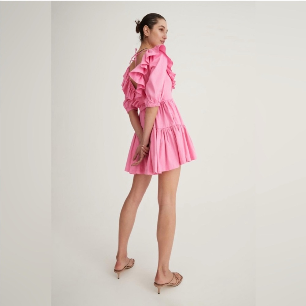 Pink Ruffled V-Neck Dress - Picture 2 of 5